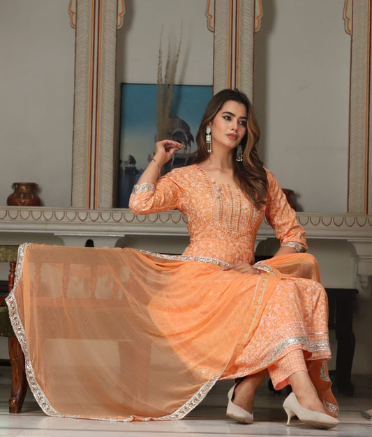 BEAUTIFUL HEAVY RAYON PRINTED 3-PIECE SET ????orange