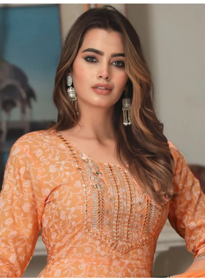 Orange Beautifull Heavy Rayon Printed 3 - Piece Set