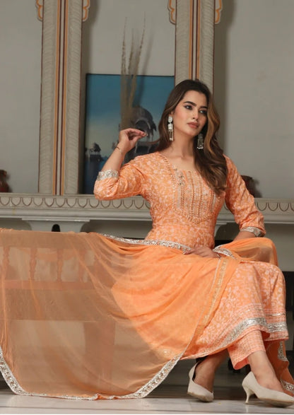 Orange Beautifull Heavy Rayon Printed 3 - Piece Set