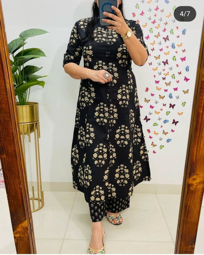 Black Premium Cotton Co-Ord Kurta Plazo Set For Women