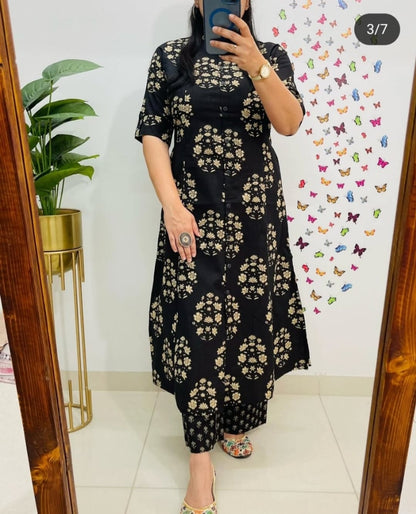 Black Premium Cotton Co-Ord Kurta Plazo Set For Women