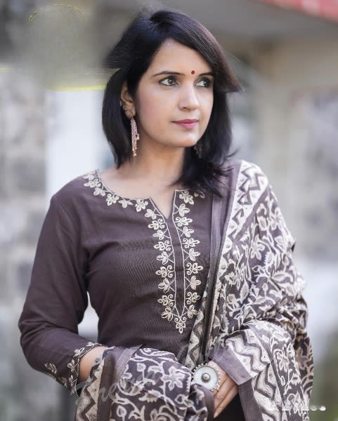 Brown Cotton 3 Piece Suit Set