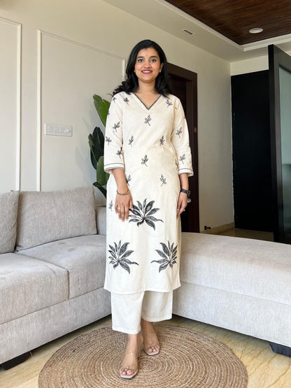 Cotton Flex Co-Ord Kurta Set With Elegant All-Over Embroidery