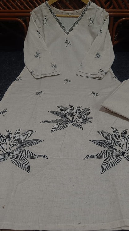 Cotton Flex Co-Ord Kurta Set With Elegant All-Over Embroidery