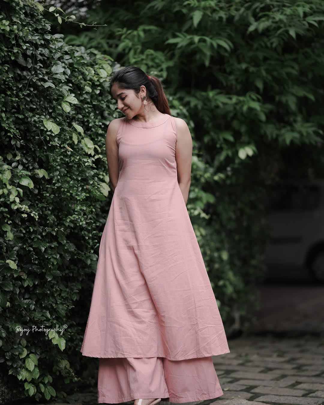 Cotton Slub Kurta Set Pink