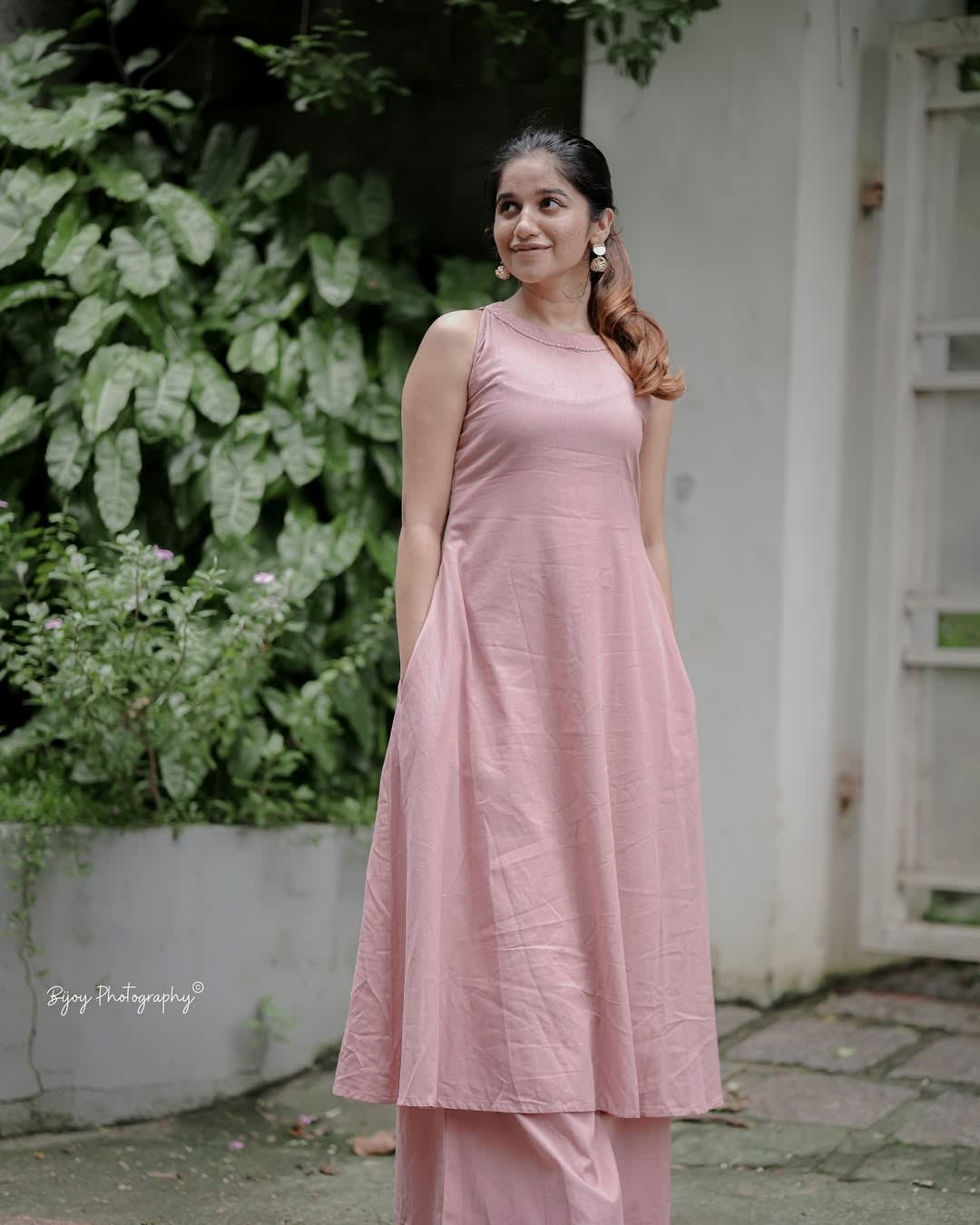 Cotton Slub Kurta Set Pink