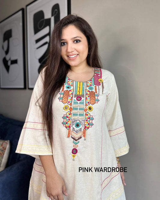 Cream Cotton Co-Ord Set For Women