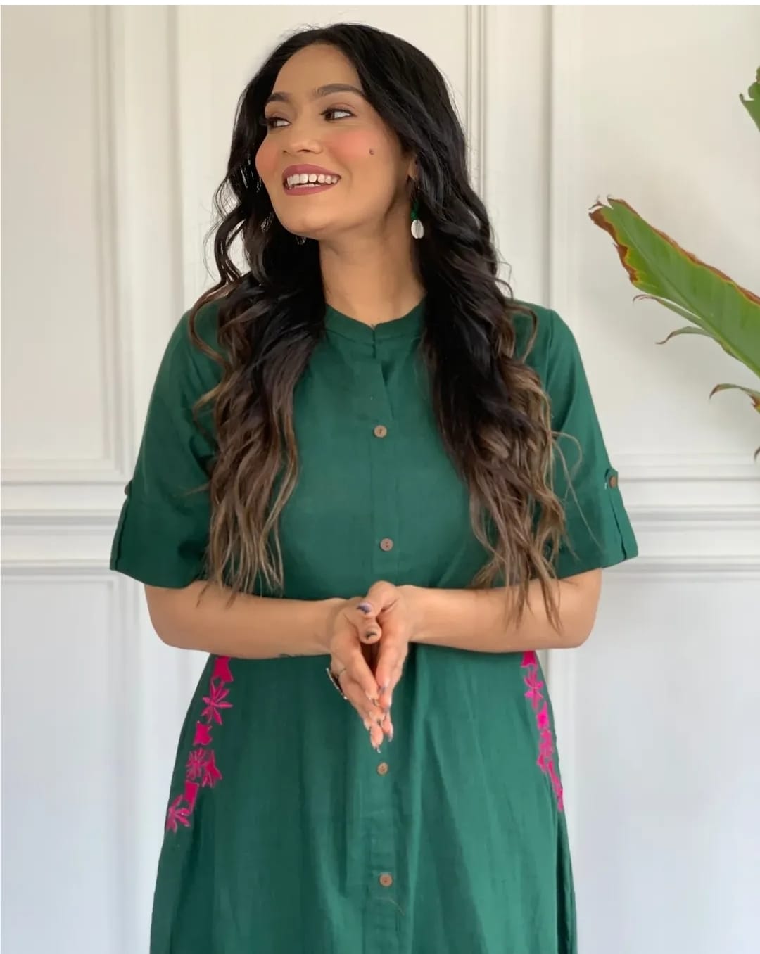Elegant Bottle Green Cotton Slub 2-Piece Set With Side Pockets | Premium Quality