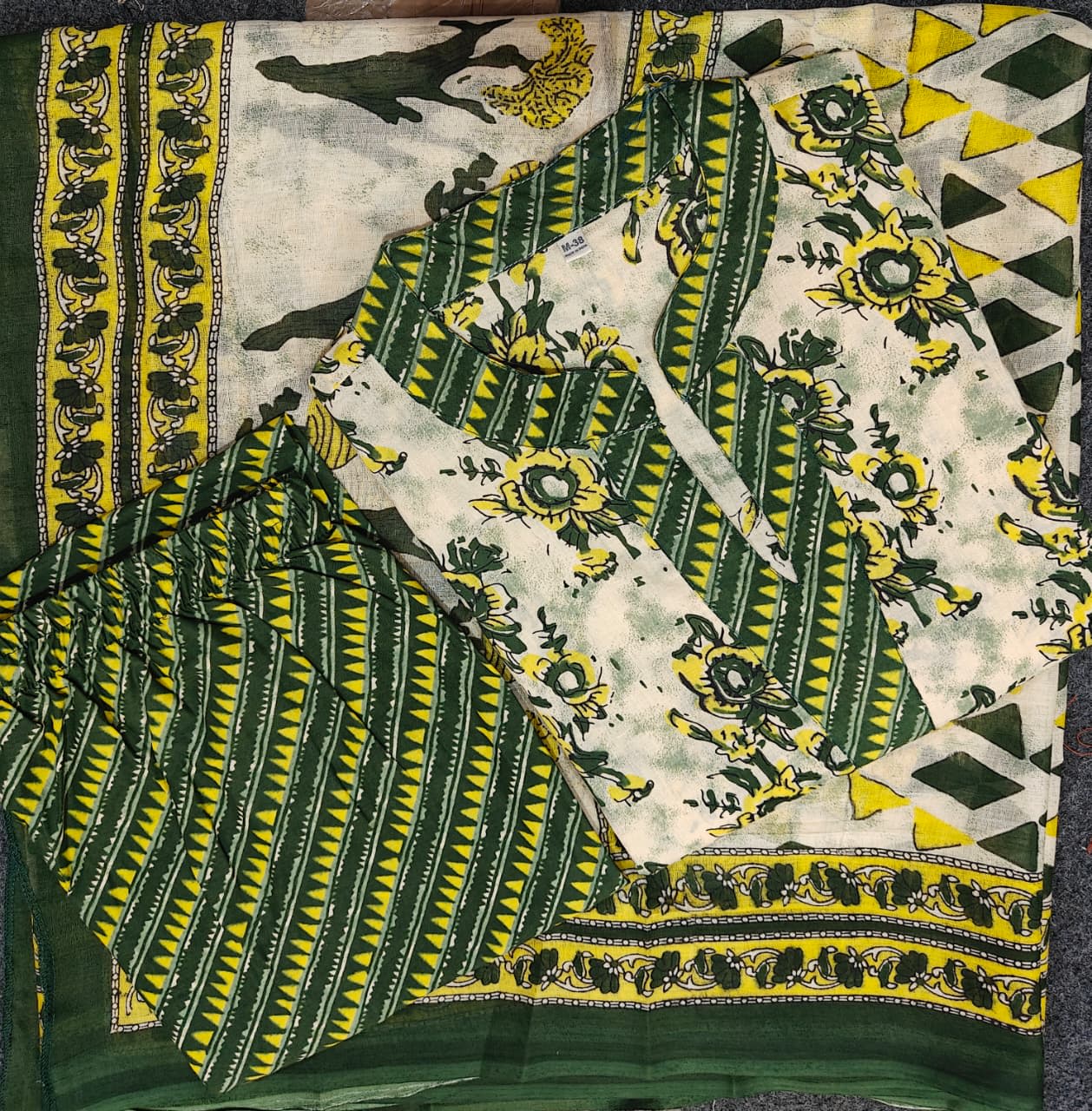 Elegant Green & Yellow Printed Suit Set