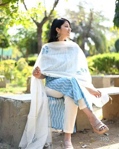 Elegant Handloom Cotton Suit Set With Embroidered Chanderi Dupatta