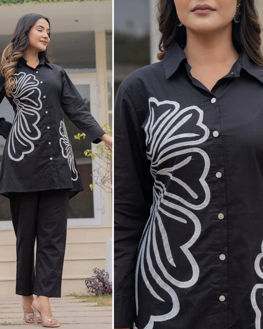 Embroidered Co-ord Set ???Black
