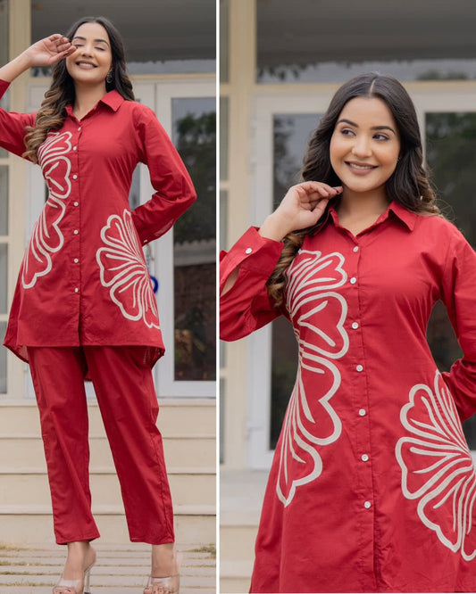 Embroidered Co-ord Set �??Red