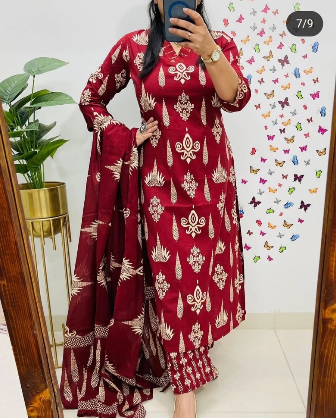 Floral Cotton Suit Set (3 Colours) Maroon