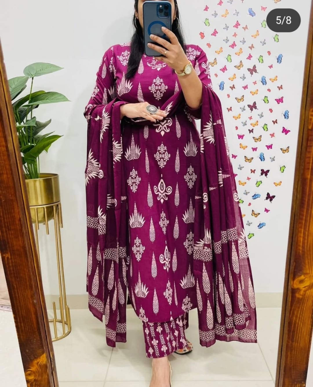 Floral Cotton Suit Set  (3 Colours)  Purple