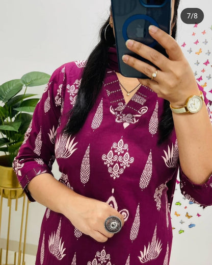 Floral Cotton Suit Set  (3 Colours)  Purple
