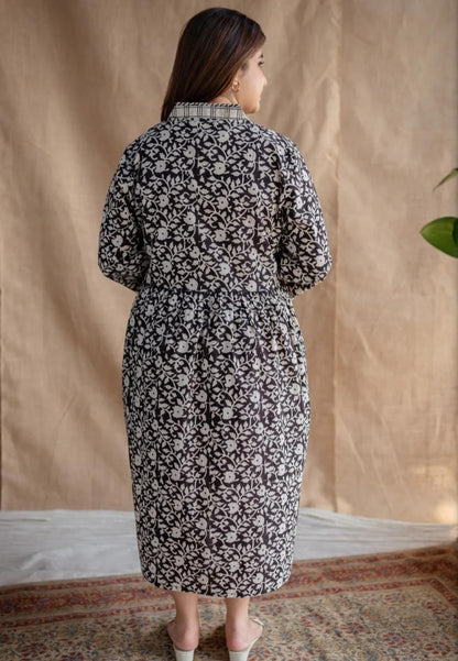 Black Hand-Block Printed Cotton Maxi Dress For Effortless Summer Style