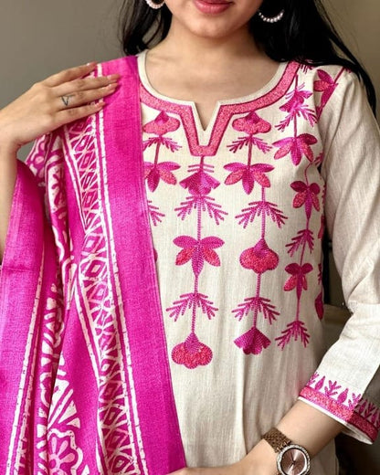 Premium Handloom Cotton Suit With Pure Linen Dupatta