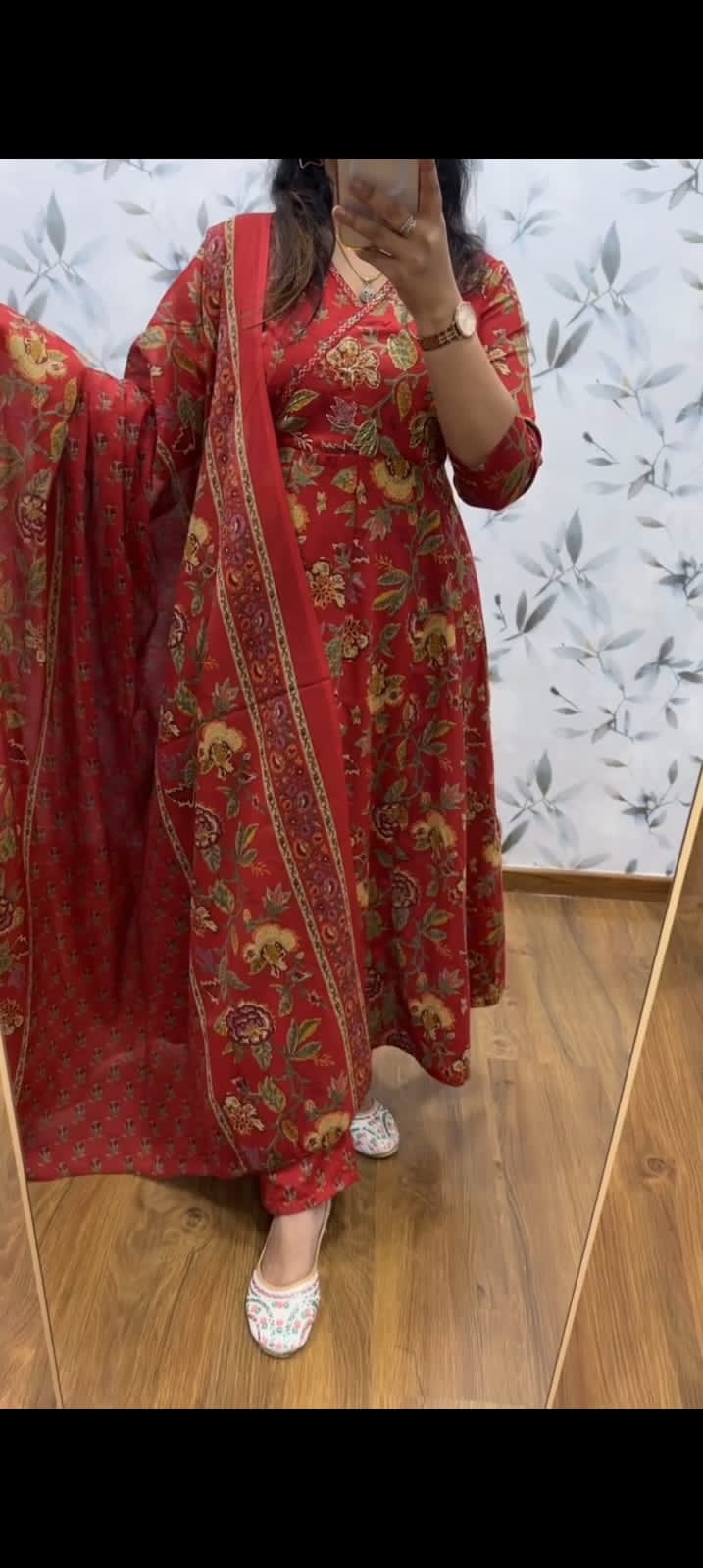 Red Jaipur Ajrakh 3 Piece Suit Set