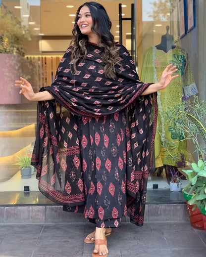 Royal Libas New Launch: Elegant Pure Cotton Ikkat Suit Set With Intricate Embroidery