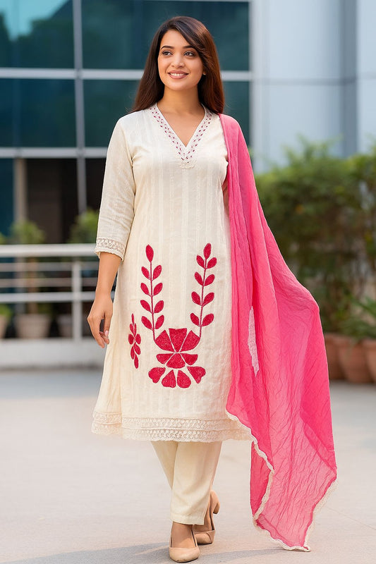 Monochrome Elegance Cotton 3-Piece Suit Set