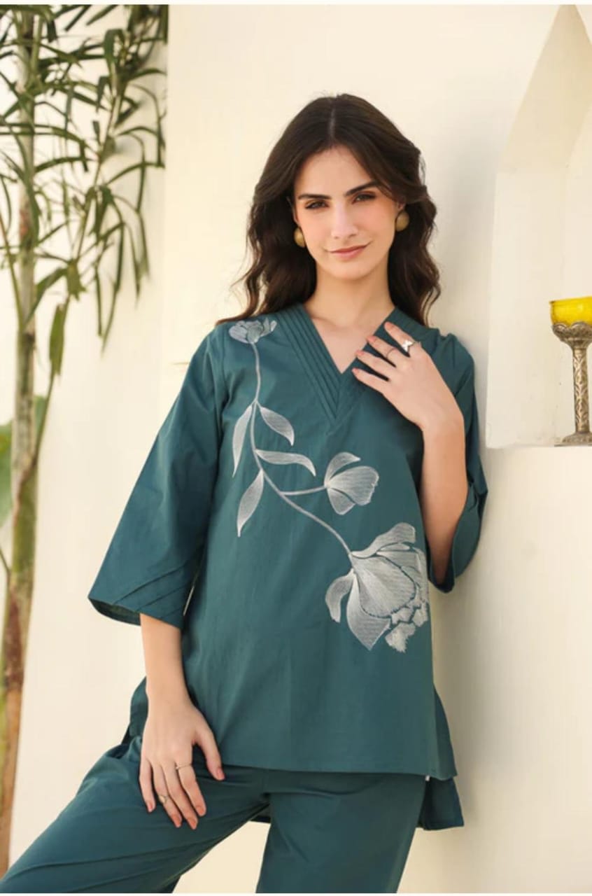 Premium Cotton Embroidery Kurta Set | Pintex Work & Utility Palazzo
