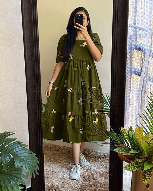 Mehandi Puff Sleeves Midi Set