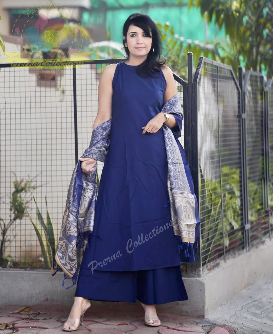 Pure Handloom A-Line Kurti With Functional Pockets On Both Sides Blue