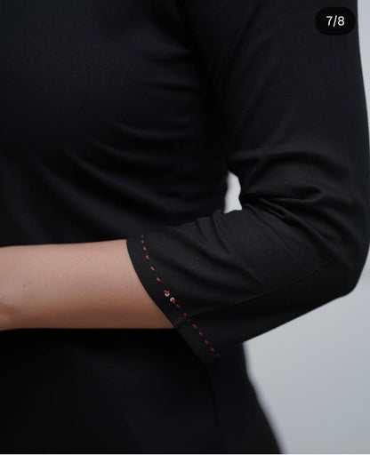 Pure Black Cotton Slub Suit Set