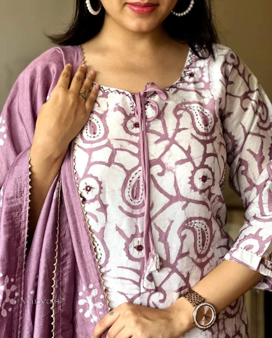 Pink Cotton Kuta Set  With Dupatta For Women