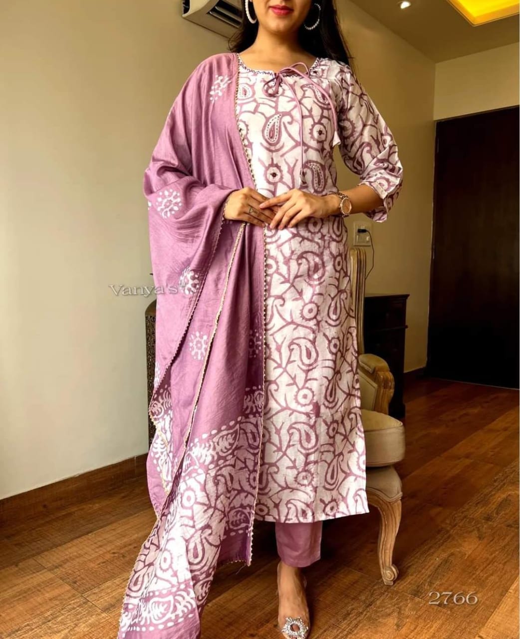 Pink Cotton Kuta Set  With Dupatta For Women