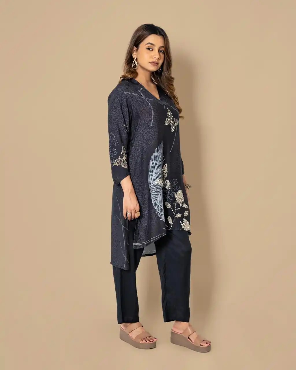 Floral Printed Cotton Silk Regular Tunic With Trousers