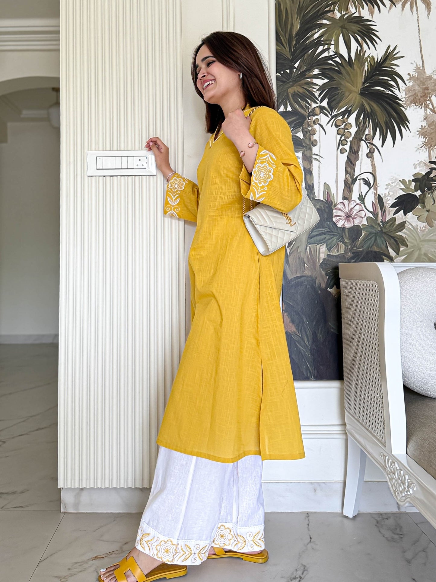 Sunset Stroll Premium Cotton Embroidered Kurti Palazzo Co-Ord Set
