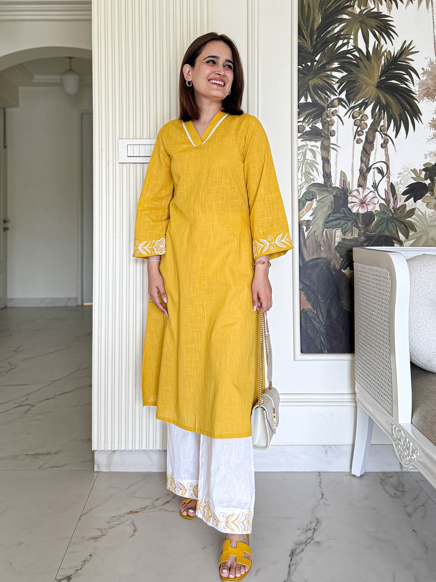 Sunset Stroll Premium Cotton Embroidered Kurti Palazzo Co-Ord Set