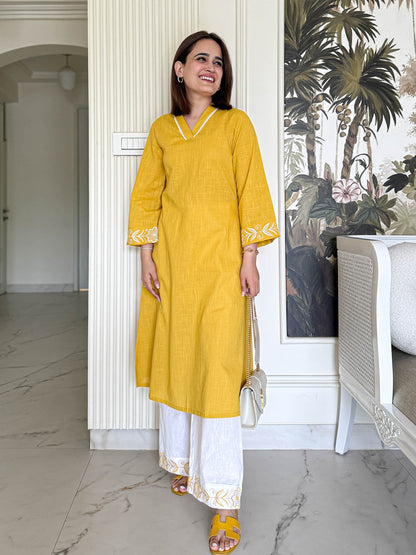 Sunset Stroll Premium Cotton Embroidered Kurti Palazzo Co-Ord Set