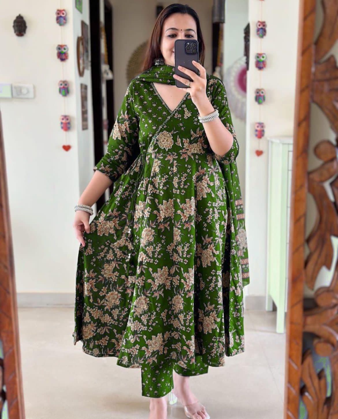 Angrakha Pattern Kurti With Pant And Dupatta Set