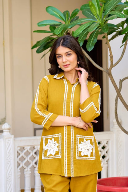 Mustard Beautifull Embroidered Co-Ord Set