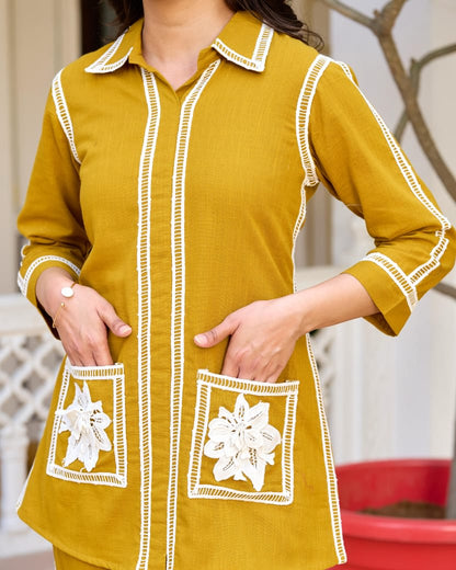 Mustard Beautifull Embroidered Co-Ord Set